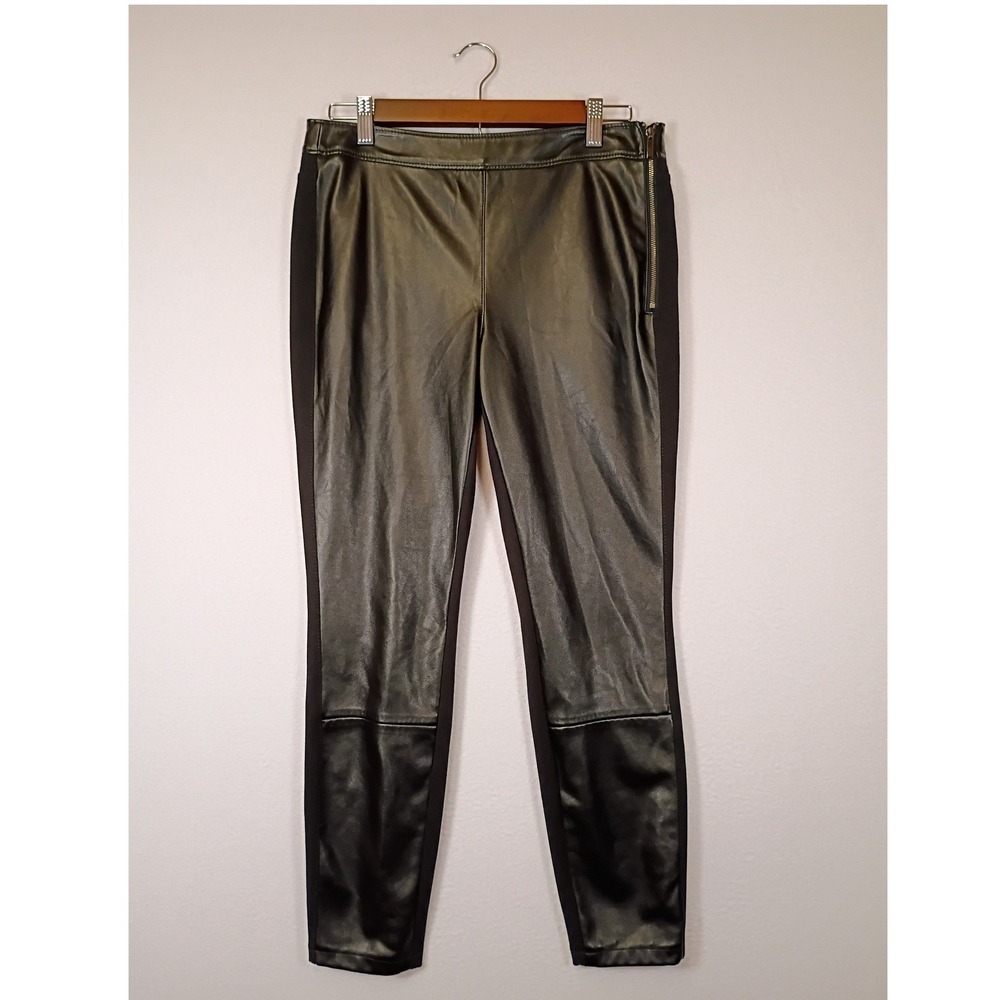 Edgy White House Black Market Women 8P Black Faux Leather Mixed Media Leggings